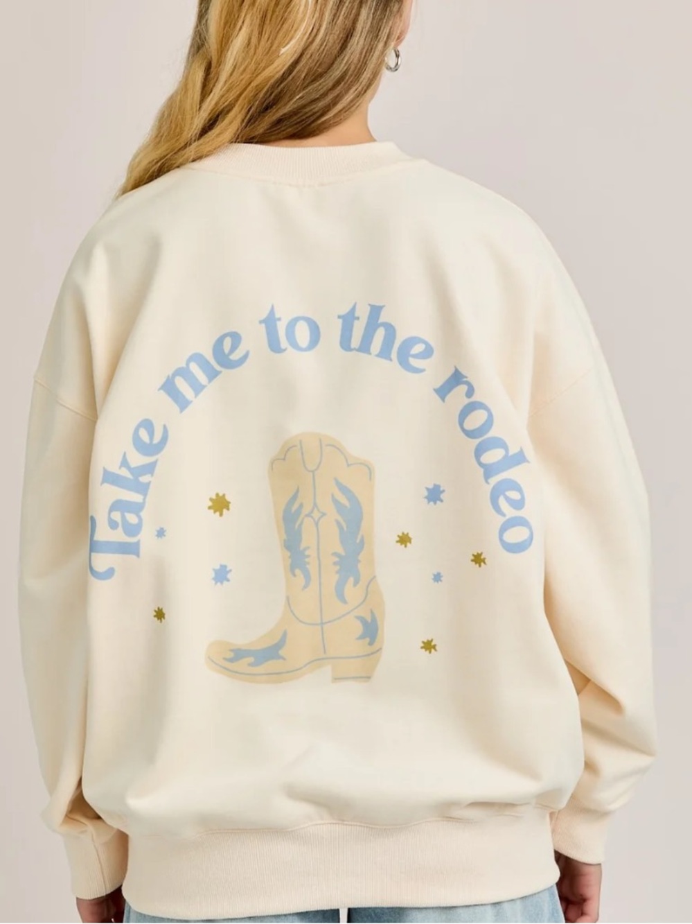 LE LIS Take Me to the Rodeo Western Graphic Sweatshirt Cowboy Boot Oversized